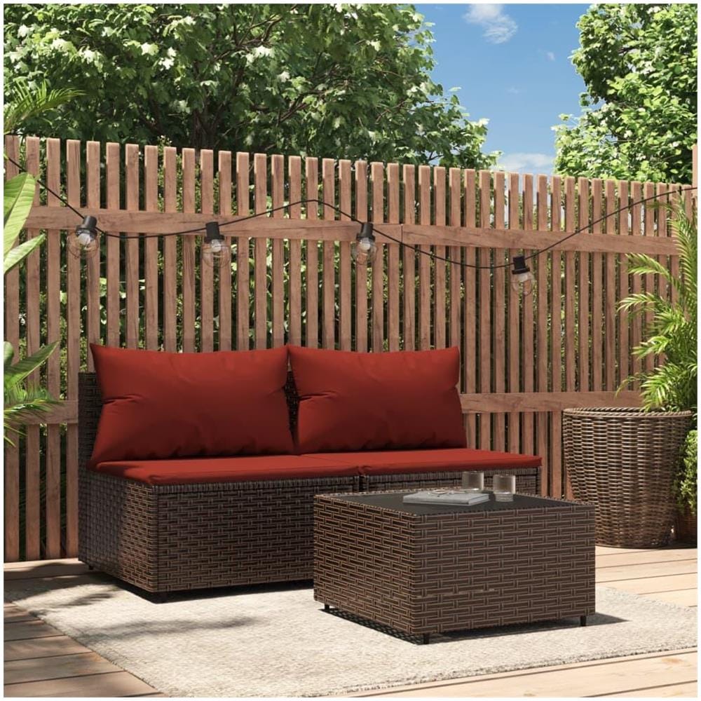 Set Mobili da Giardino 3 pz con Cuscini in Polyrattan Marrone - Foto 2