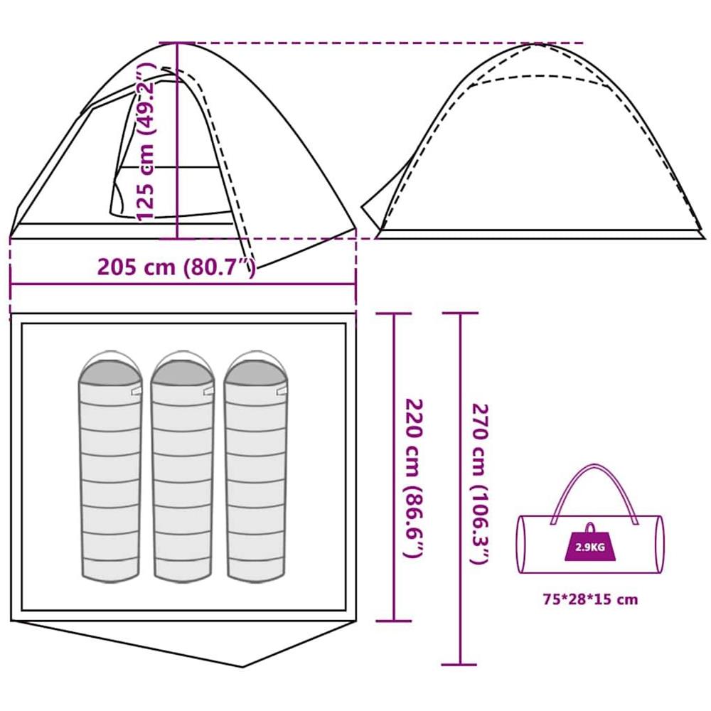 Tenda da Campeggio a Cupola per 3 Persone Marrone Impermeabile - Foto 10