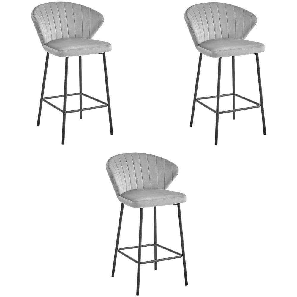 Sgabello Valora GATTA in velluto grigio argento con gambe nere per cucina x3 - Foto 1