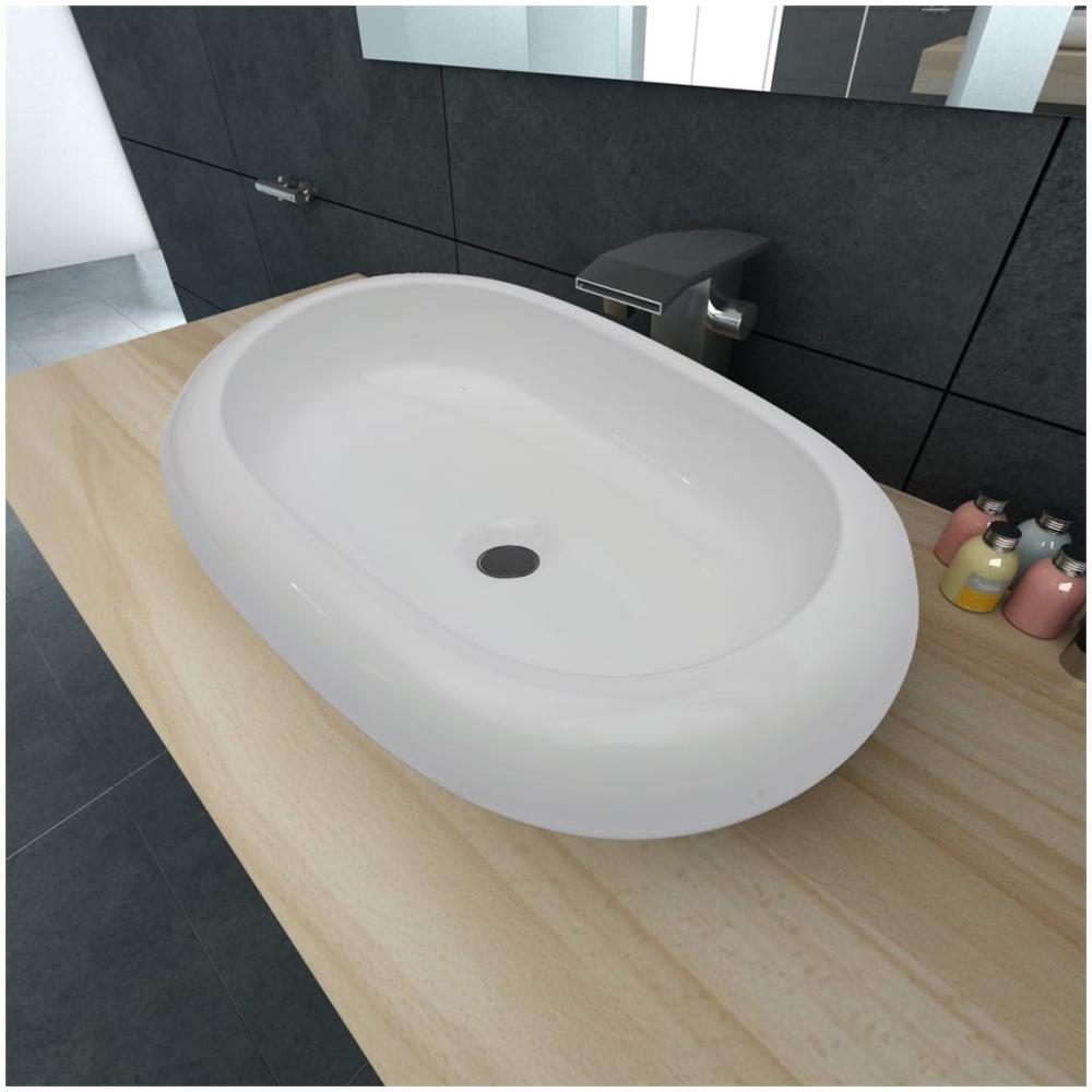 Lavello Bianco In Ceramica Di Lusso A Forma Ovale 63 X 42 Cm - Foto 2