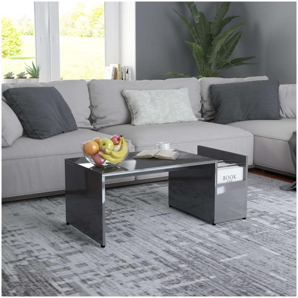 Tavolino da Salotto Grigio Lucido 90x45x35 cm Legno Multistrato - Foto 1
