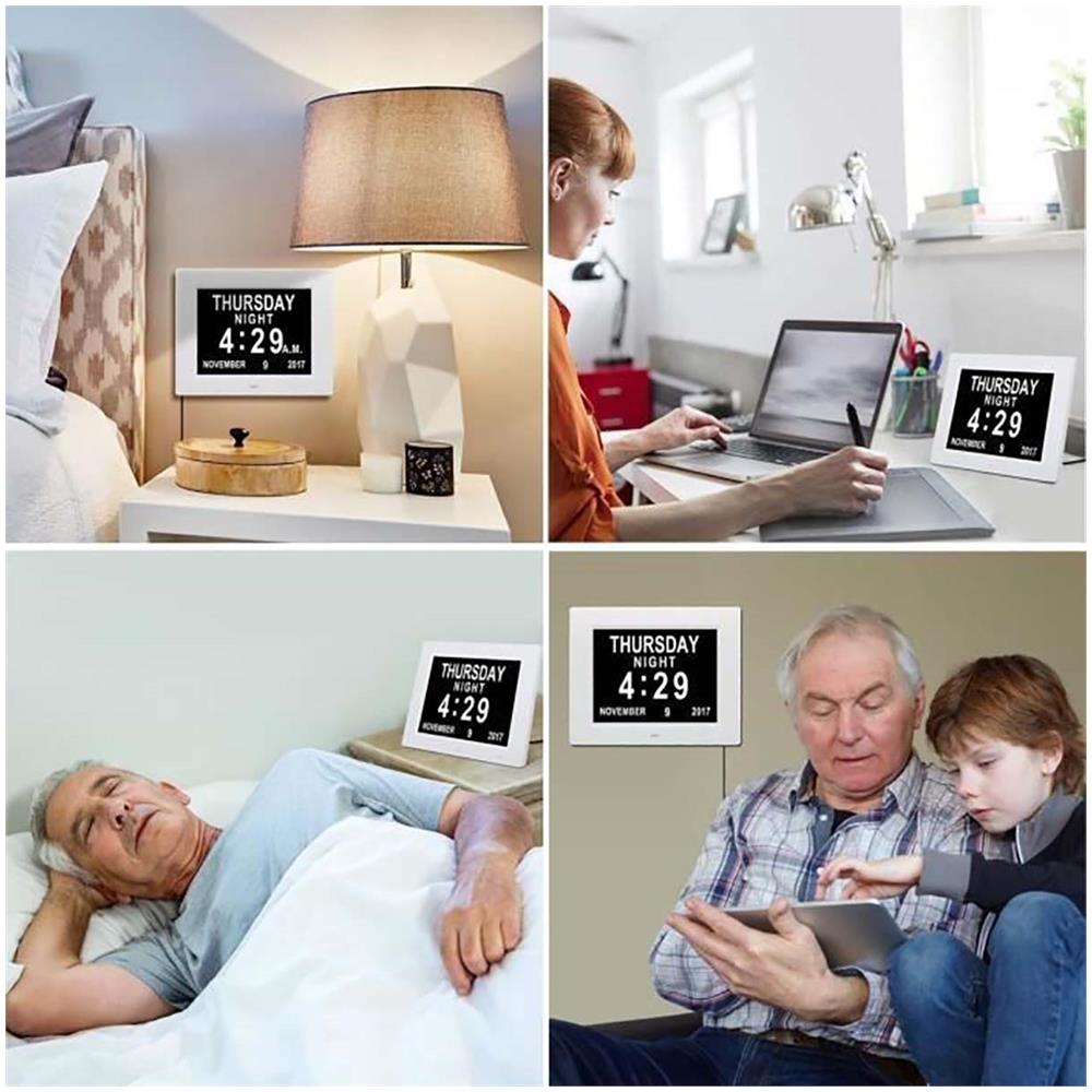 Orologio Con Calendario A Led Da 8 Pollici - Carattere Grande - Sveglia - Nero - Per Anziani / Alzheimer E Bambini - Foto 2