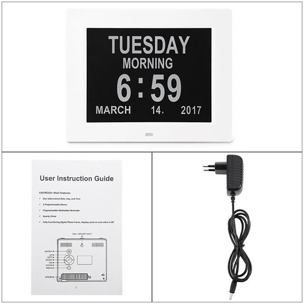 Orologio Con Calendario A Led Da 8 Pollici - Carattere Grande - Sveglia - Nero - Per Anziani / Alzheimer E Bambini - Foto 3