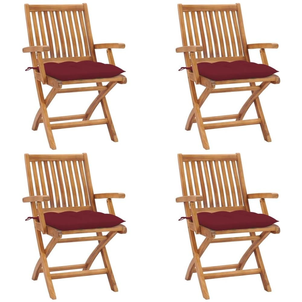 Sedie da Giardino Pieghevoli con Cuscini 4 pz Massello di Teak - Foto 1