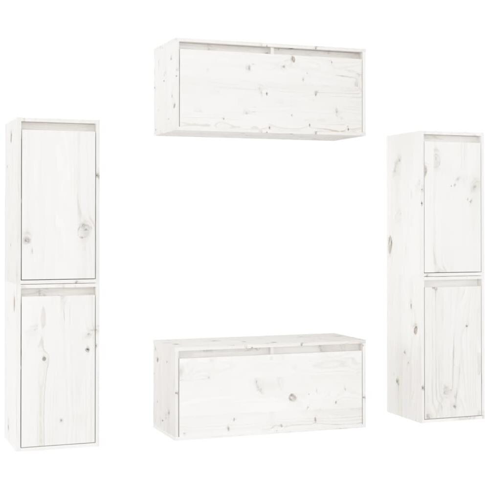 Mobili Porta Tv 6 Pz Bianchi In Legno Massello Di Pino - Foto 1