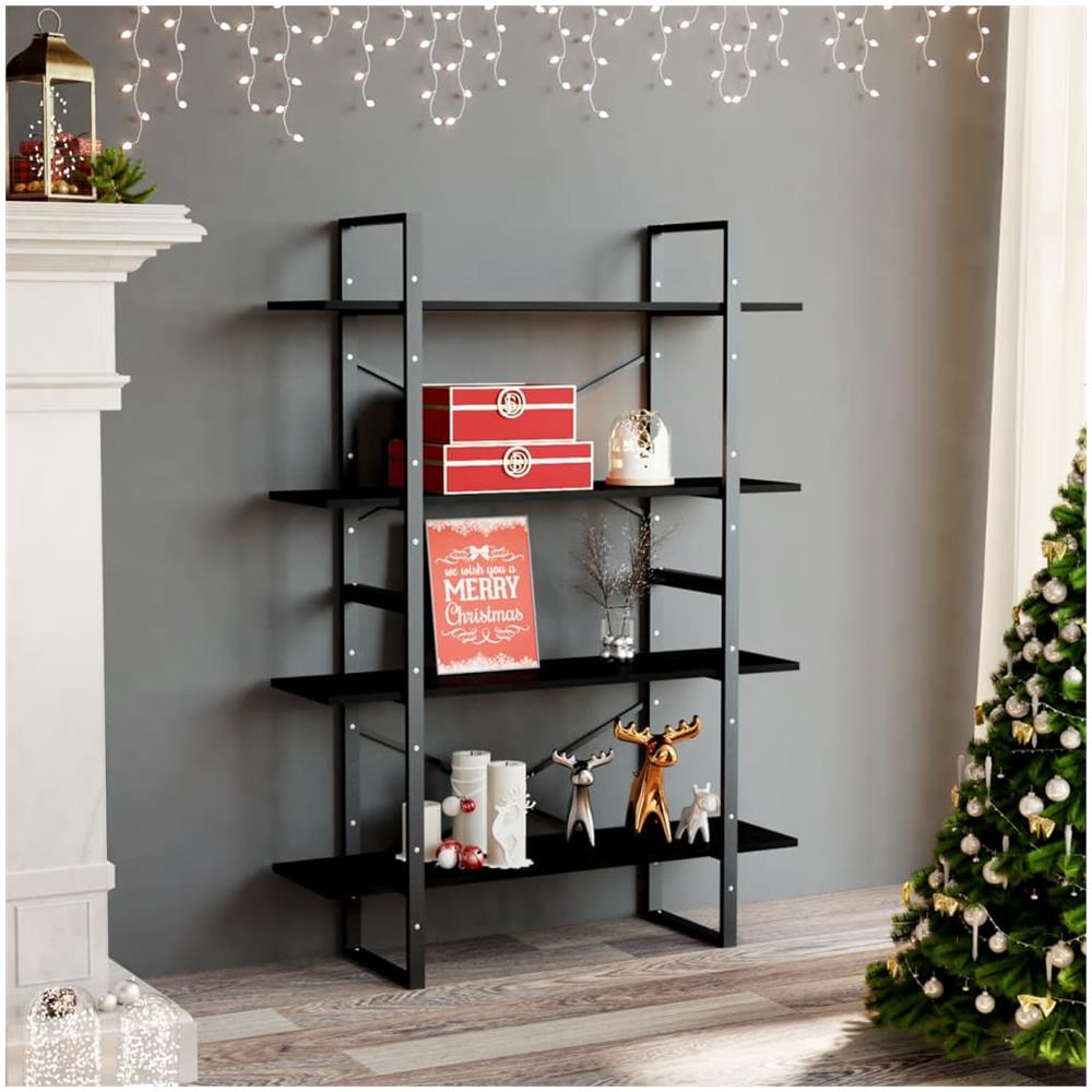 Libreria A 4 Ripiani Nera 100x30x140 Cm In Massello Di Pino - Foto 1