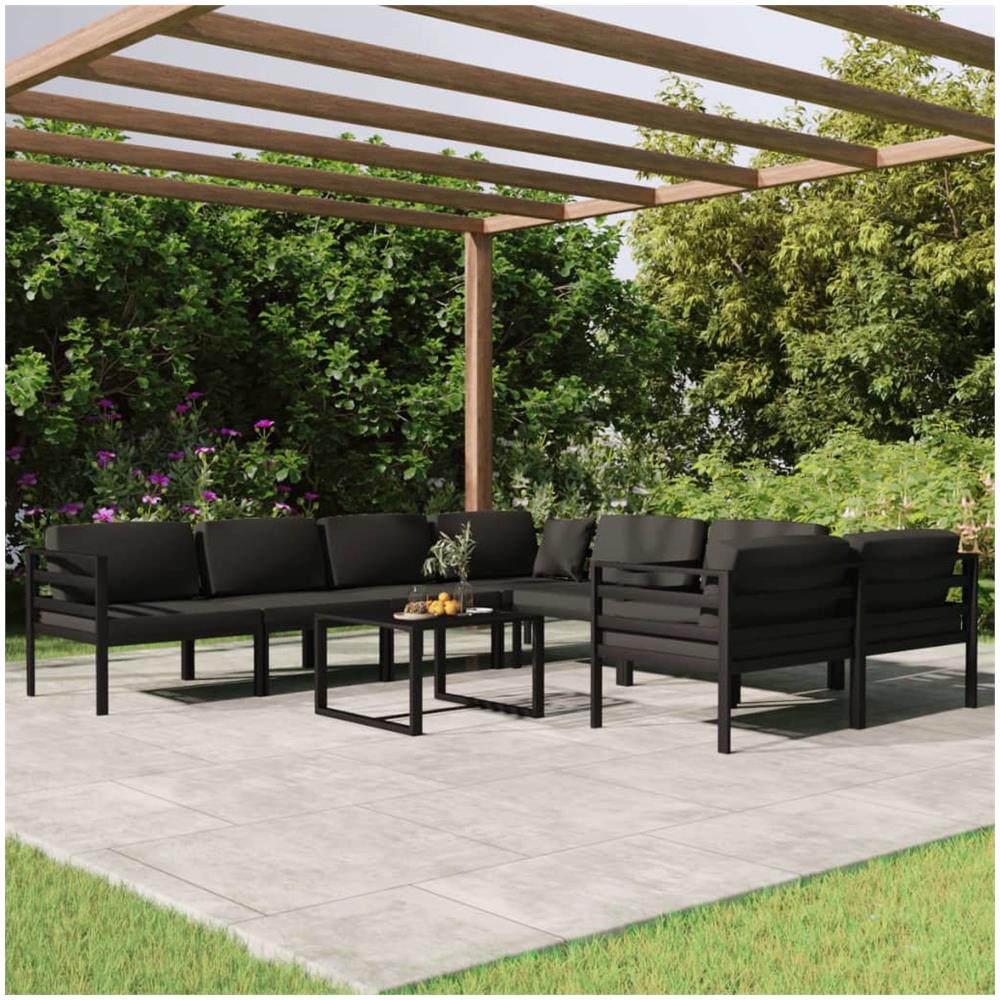 Set Divani Da Giardino 9 Pz Con Cuscini In Alluminio Antracite - Foto 1