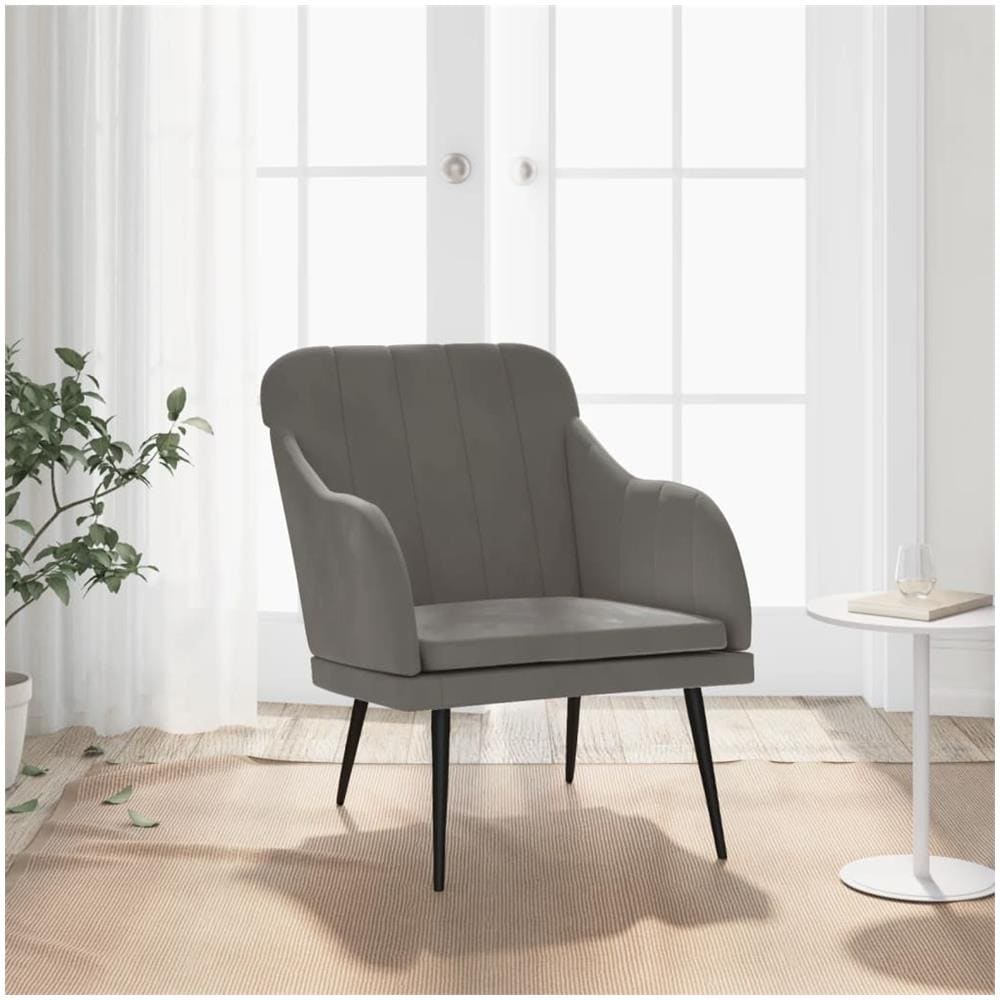 Poltrona Grigio Scuro 63x76x80 Cm Velluto - Foto 1