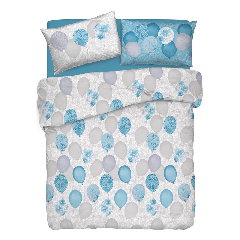 Copripiumino Sacco Piumone Pensieri Delicati Cotone Disegno Palloncini Matrimoniale Azzurro - Foto 1