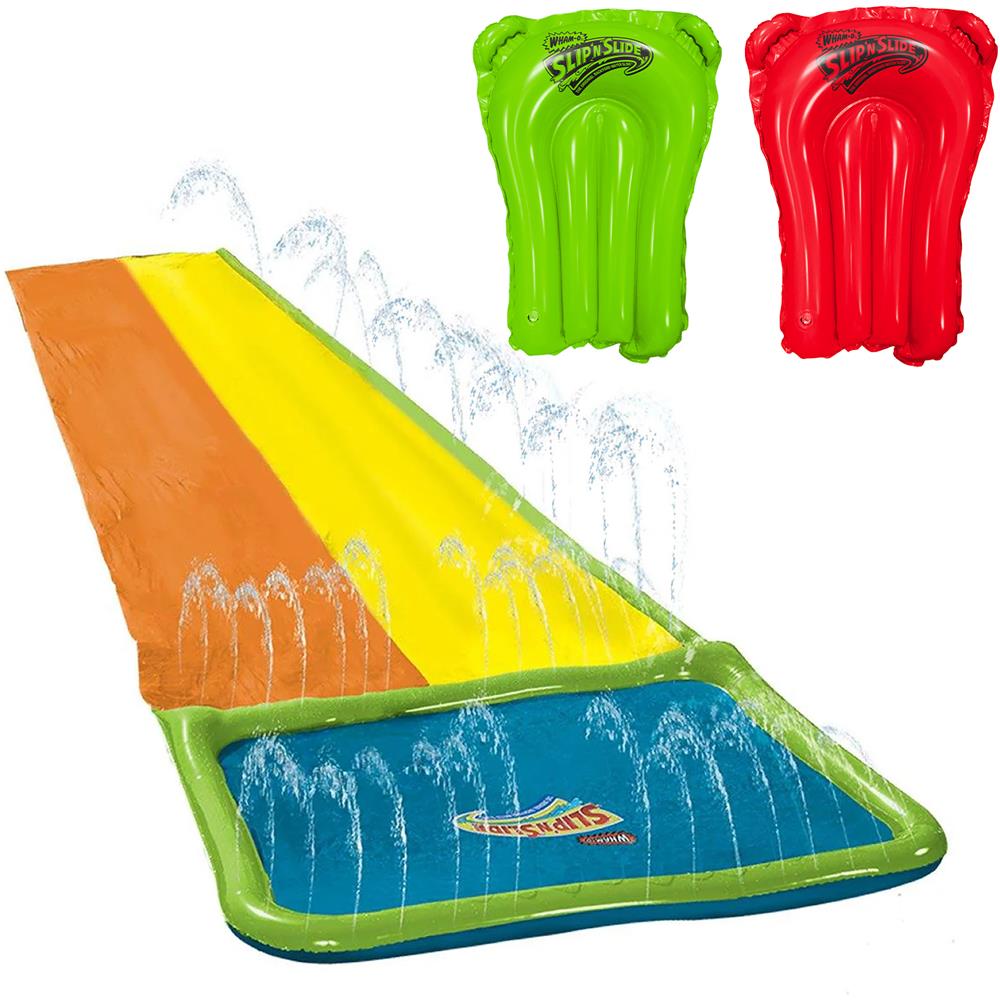 Scivolo d'acqua Slip N Slide a Doppia Corsia con Piscina e 2 Boogie - 5,5m di divertimento estivo per giardino - Foto 1