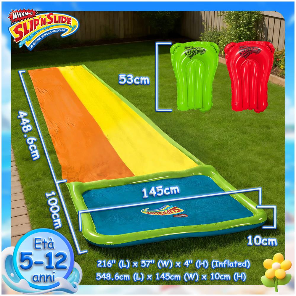 Scivolo d'acqua Slip N Slide a Doppia Corsia con Piscina e 2 Boogie - 5,5m di divertimento estivo per giardino - Foto 2