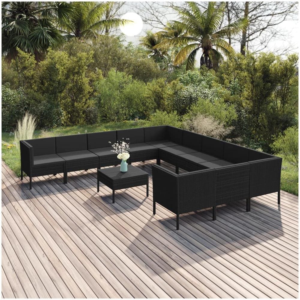 Set Divani Da Giardino 12 Pz Con Cuscini In Polyrattan Nero - Foto 1