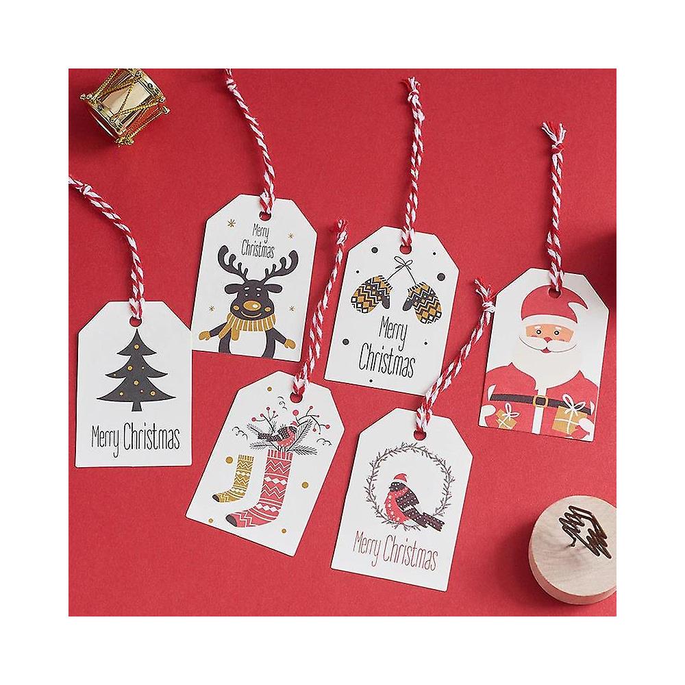 120 Etichette Regalo Di Natale - Con Cordino, 12 Stili Diversi, Nero Su Carta Kraft, 9.5x4.5 Cm - Foto 5