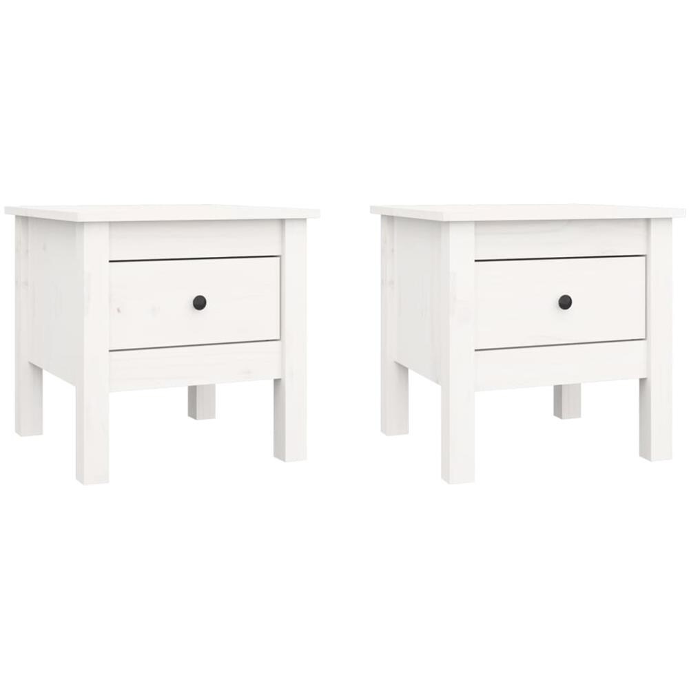 Tavolini 2 Pz Bianchi 40x40x39 Cm Legno Massello Di Pino - Foto 2