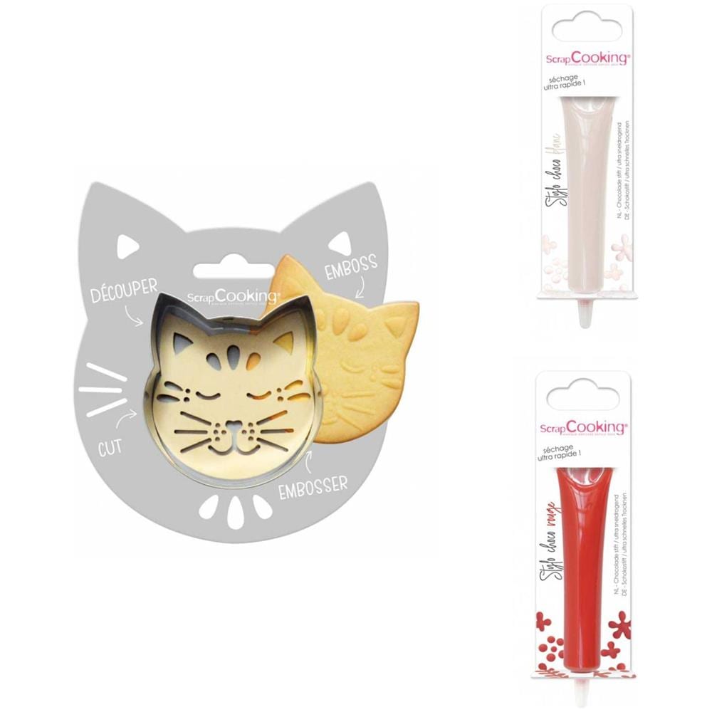 Kit Biscotti A Rilievo Per Gatti + 2 Penne Al Cioccolato Rosse E Bianche - Foto 1