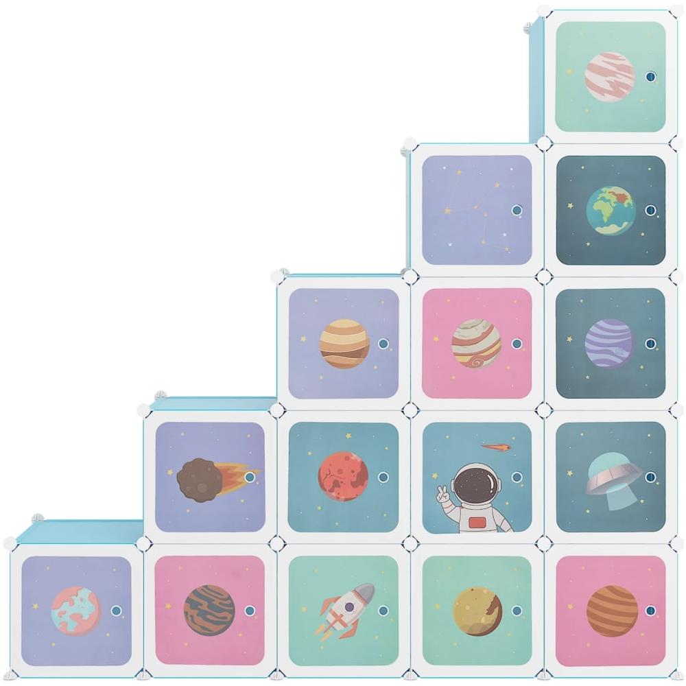 Scaffale Portaoggetti Per Bambini Con 15 Cubi Blu In Pp - Foto 5