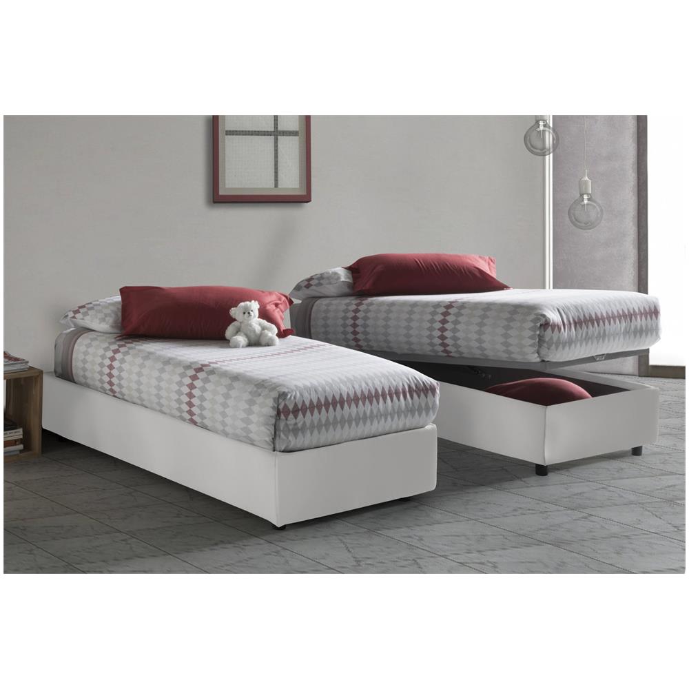 Letto Singolo Lucia, Letto Contenitore Con Rivestimento In Ecopelle, 100% Made In Italy, Apertura Frontale, Adatto Per Materasso Cm 90x200, Bianco - Foto 1
