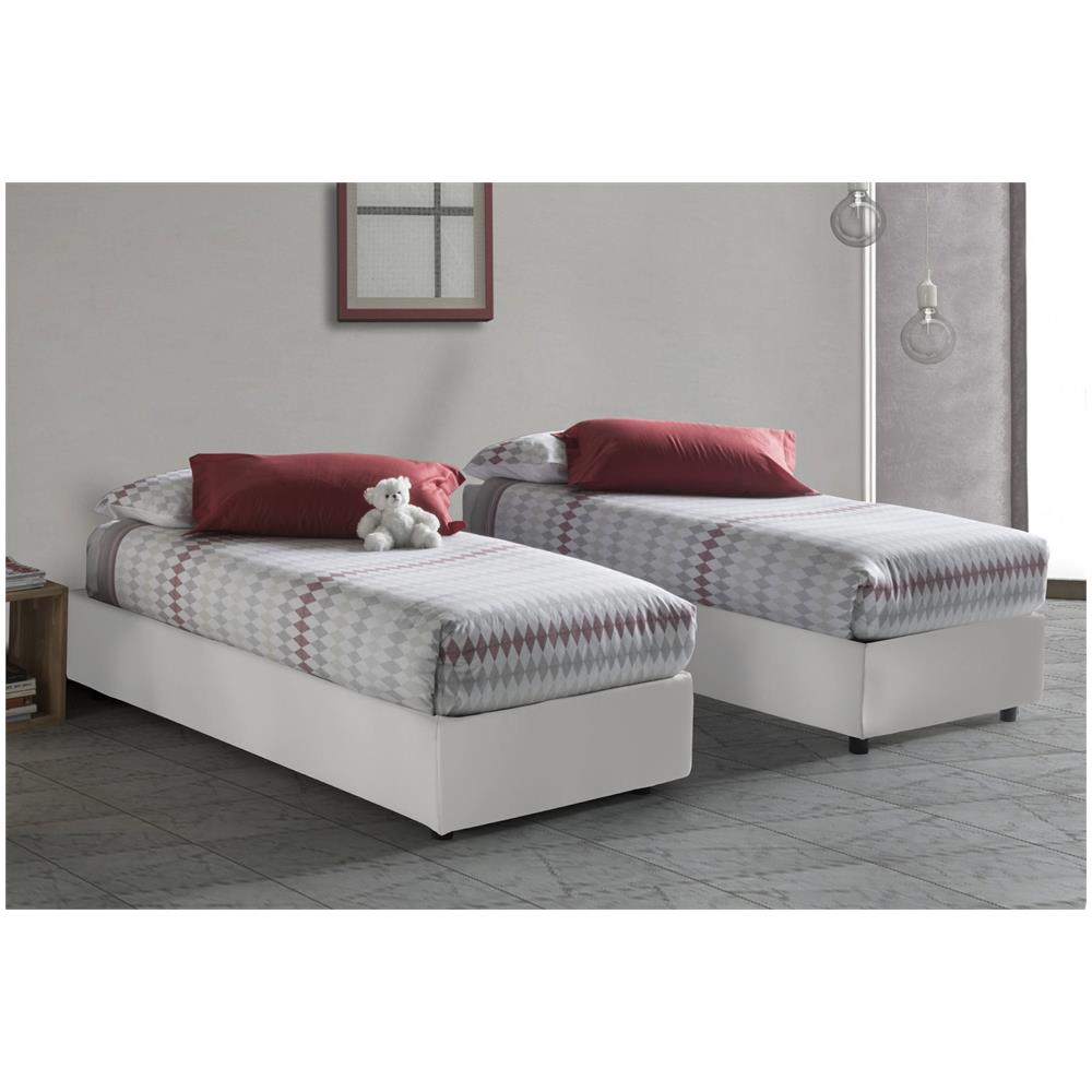 Letto Singolo Lucia, Letto Contenitore Con Rivestimento In Ecopelle, 100% Made In Italy, Apertura Frontale, Adatto Per Materasso Cm 90x200, Bianco - Foto 2