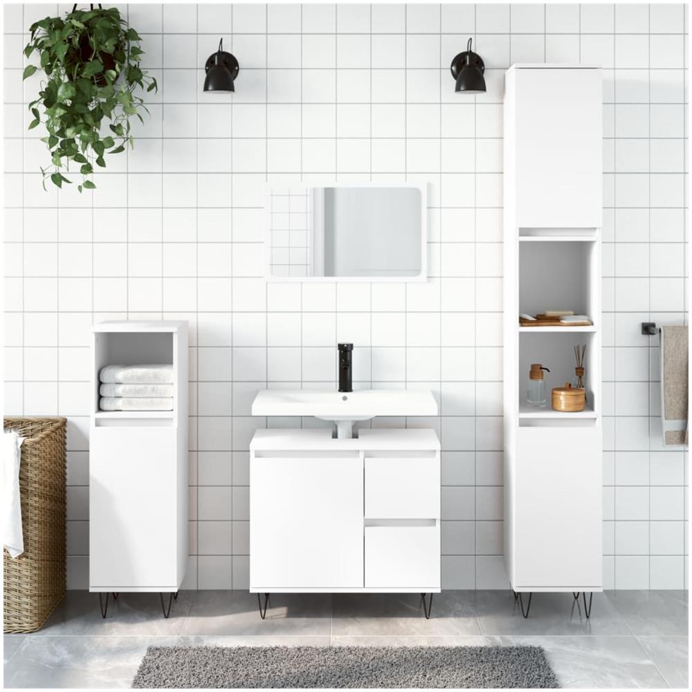 Armadietto Da Bagno Bianco 30x30x190 Cm In Legno Multistrato - Foto 1