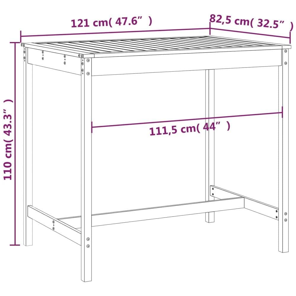 Tavolo Da Giardino 121x82,5x110 Cm In Legno Massello Di Pino - Foto 2