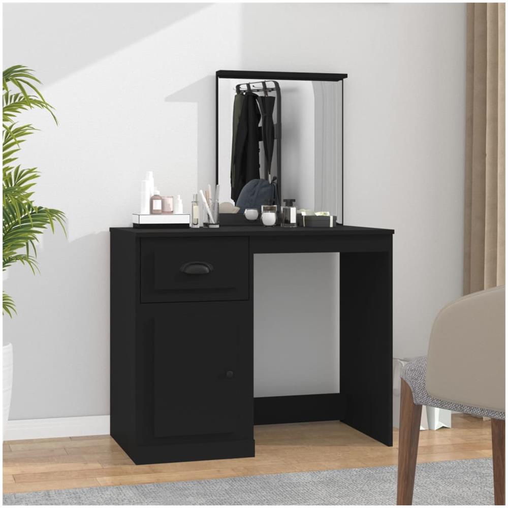 Toeletta Con Specchio Nera 90x50x132,5 Cm Legno Multistrato - Foto 1