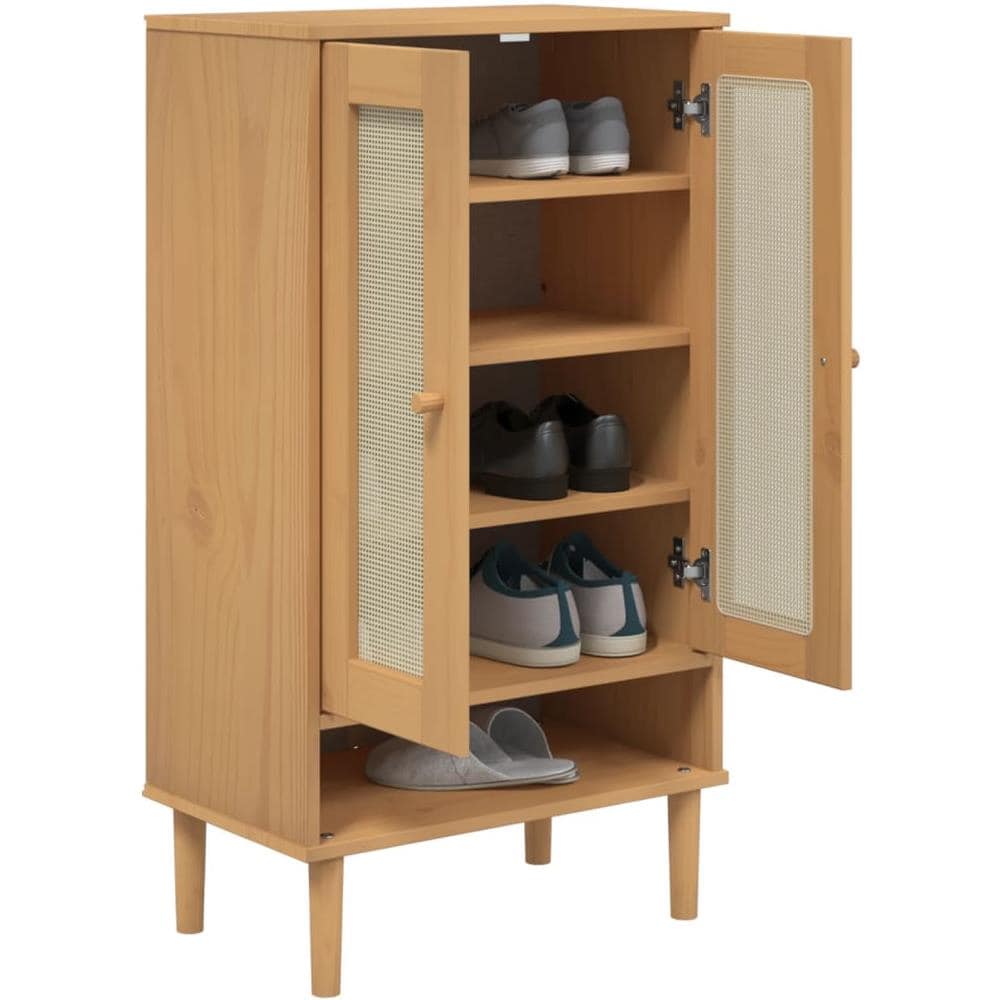 Scarpiera Senja Aspetto Rattan Marrone 59,5x35x107 Cm Massello - Foto 3