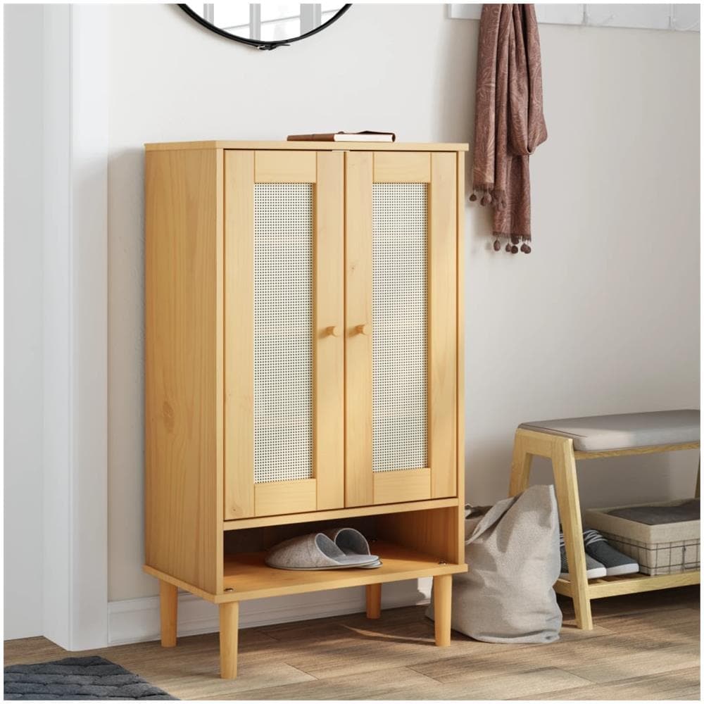 Scarpiera Senja Aspetto Rattan Marrone 59,5x35x107 Cm Massello - Foto 1