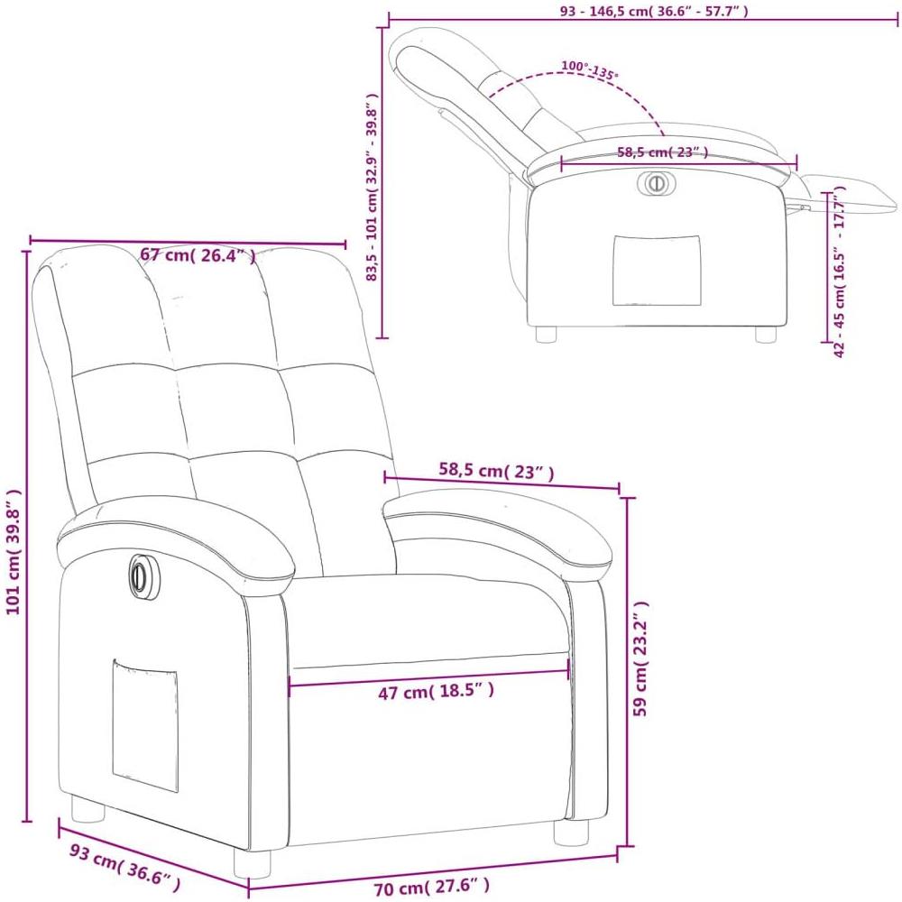 Poltrona Elettrica Reclinabile Marrone Scuro in Tessuto - Foto 10