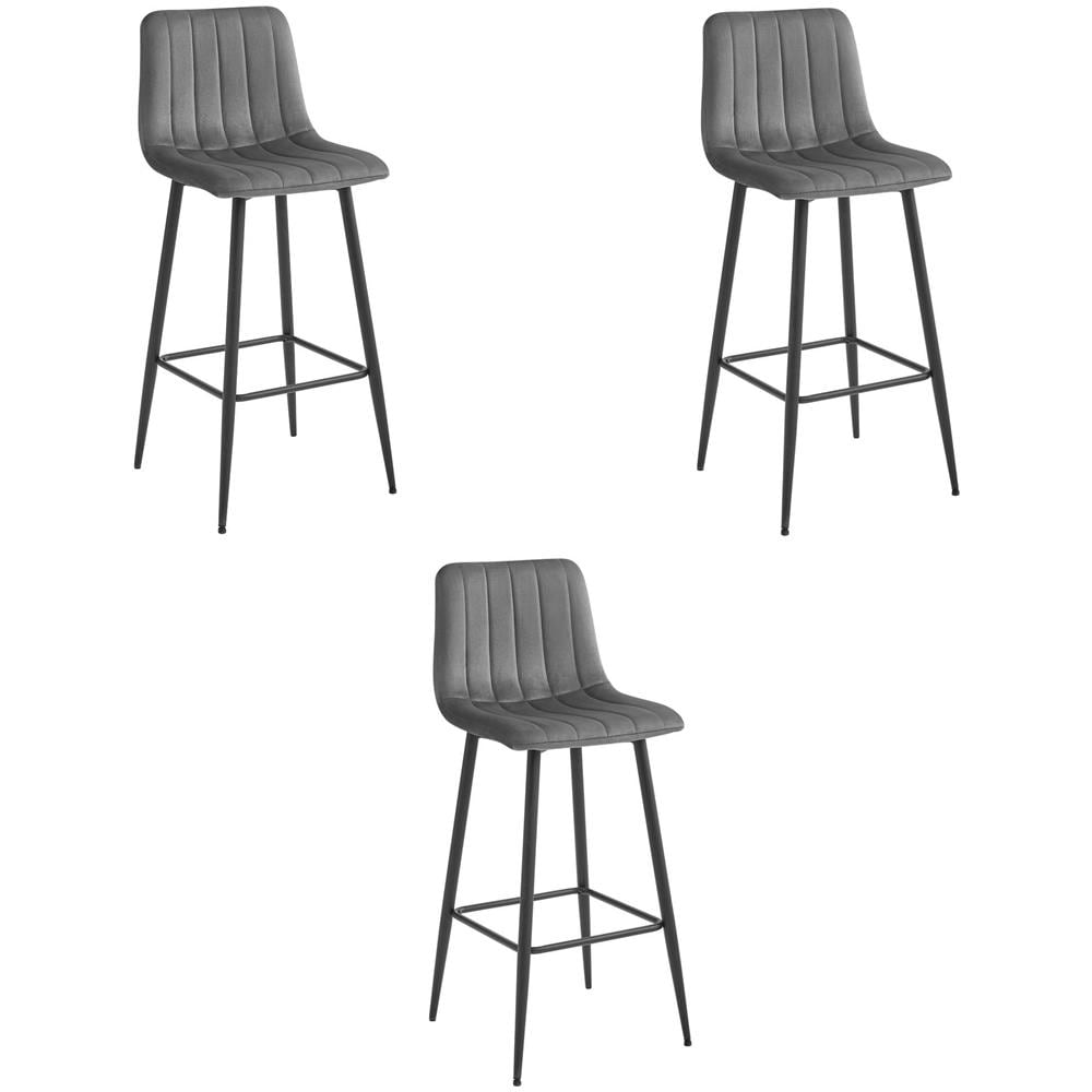 Sgabello POZZA in velluto grigio scuro con gambe nere per cucina x3 - Foto 1