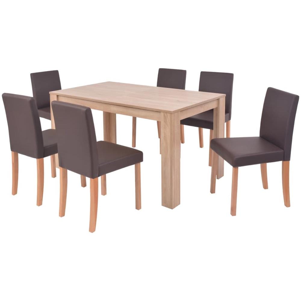 Sedie E Tavolo Pranzo 7 Pz In Pelle Artificiale Quercia Marrone - Foto 2