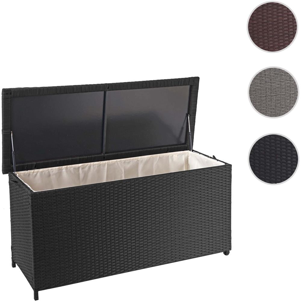 Set salotto giardino esterno salottino 2x divani con tavolo MCW-G16 polyrattan grigio cuscino grigio scuro
