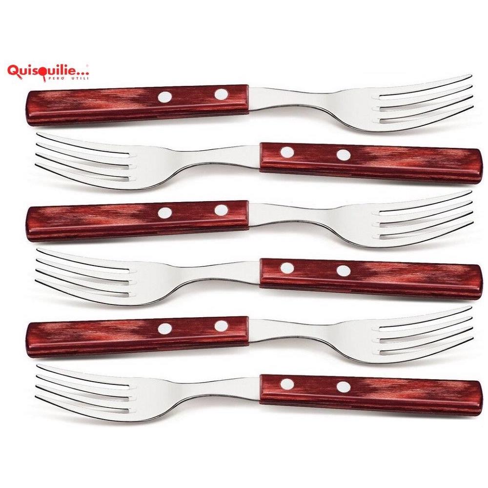 Forchetta Da Tavola In Acciaio Inox Nickel Free Manico In Polywood Made In Brazil - Rosso Rubino - Foto 1