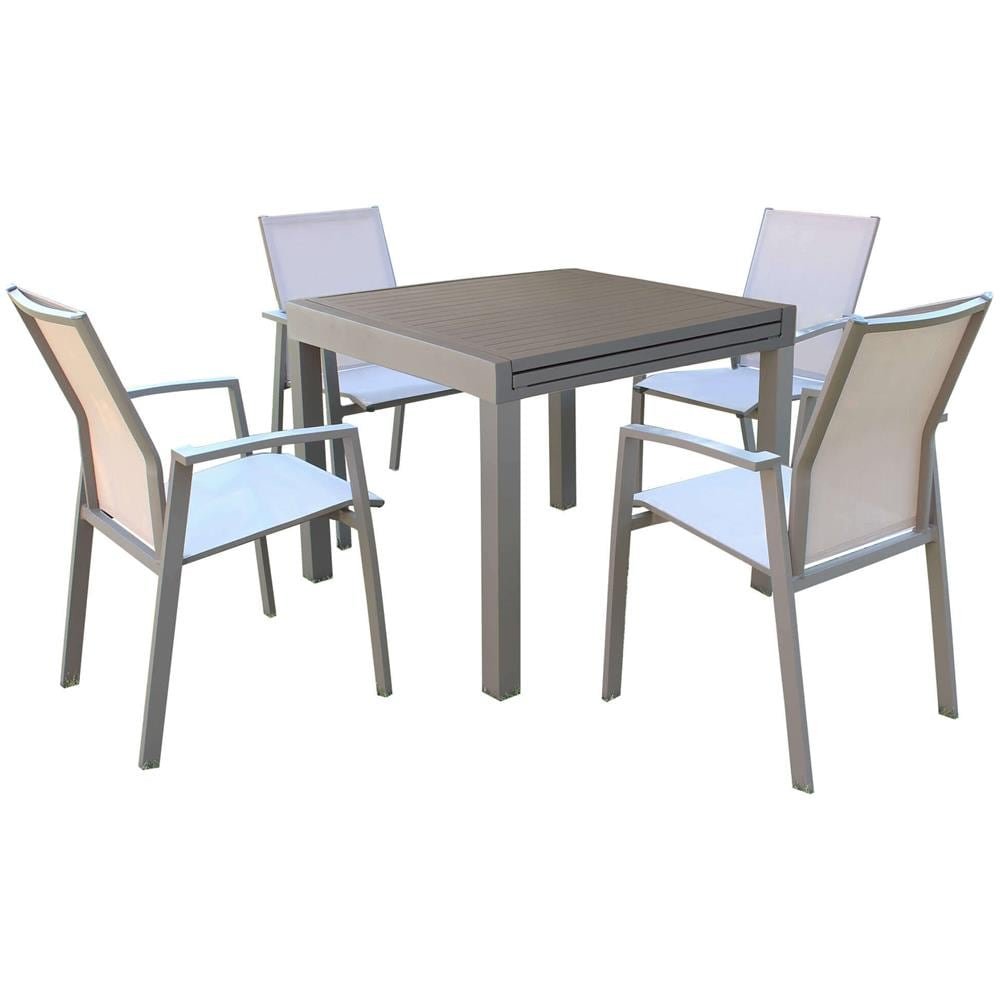 Jerri - Set Tavolo In Alluminio Cm 90/180 X 90 X 75 H Con 4 Poltrone Lotus - Foto 1