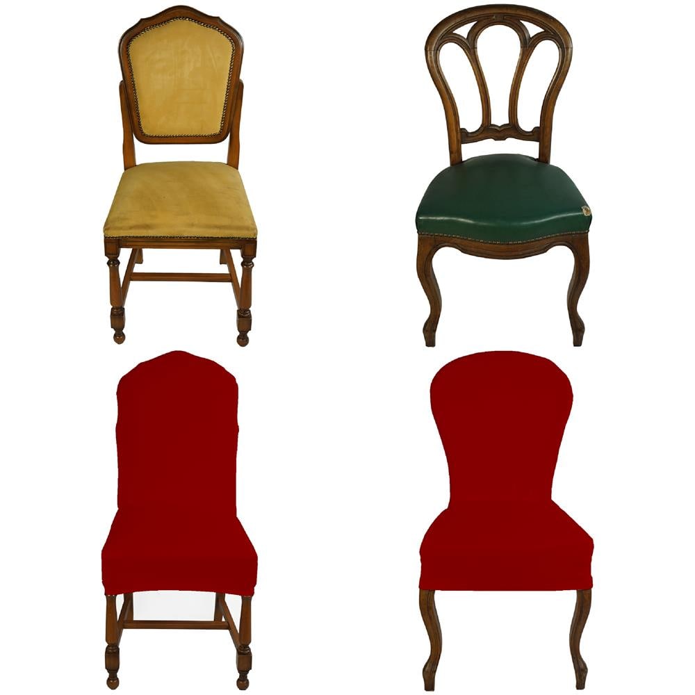 Set 6 Vestisedia Universale Con Schienale Tondo Subito Fatto Per Sedie Da Ufficio, Cucina, Sala Da Pranzo, Camera, Hotel O Ristorante In Tessuto Super Elasticizzato Made In Italy Bordeaux - Foto 1