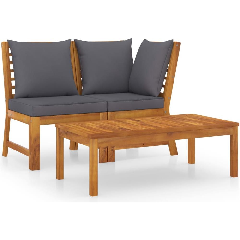 Set Divani Giardino 3pz Cuscini Grigio Scuro Acacia Massello - Foto 1
