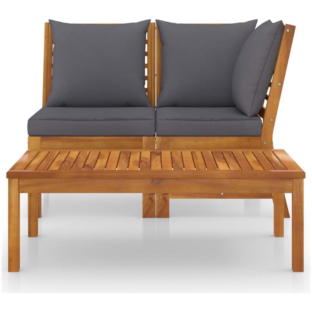 Set Divani Giardino 3pz Cuscini Grigio Scuro Acacia Massello - Foto 2