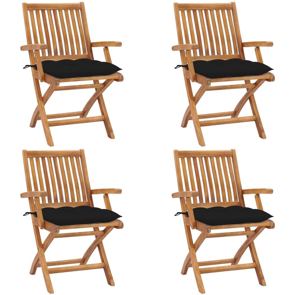 Sedie da Giardino Pieghevoli con Cuscini 4 pz Massello di Teak - Foto 1