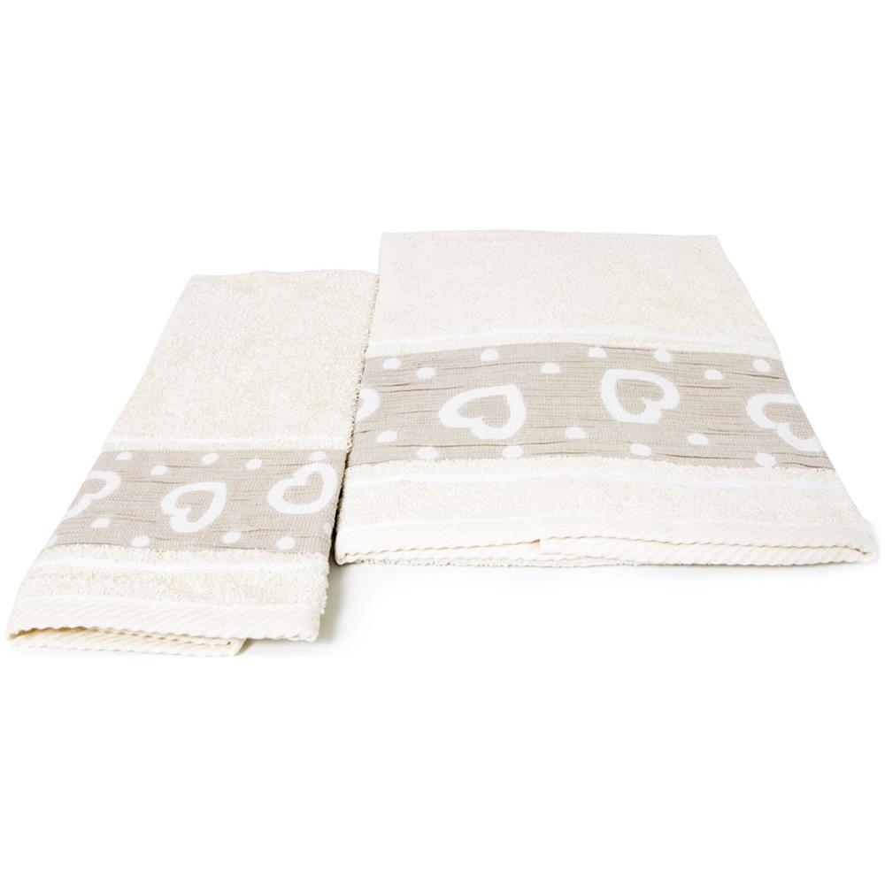 Set Asciugamano Copiola Salvietta Bagno In Spugna 100% Cotone Mod Amore Beige - Foto 1