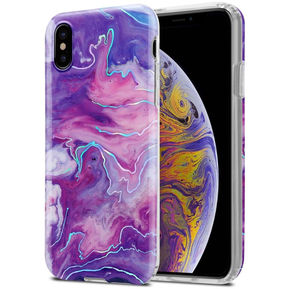 Cadorabo Custodia Compatibile Con Apple Iphone Xs Max In Marmo Rosa Viola No. 19 - Coperchio Protettivo In Silicone Tpu Con Motivo A Mosaico - Foto 1