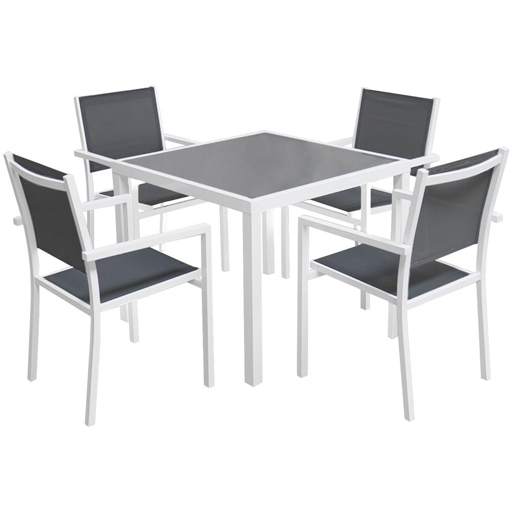 Happy Garden Set di 8 sedie Imbottite in Alluminio Bianco - textilene Grigio