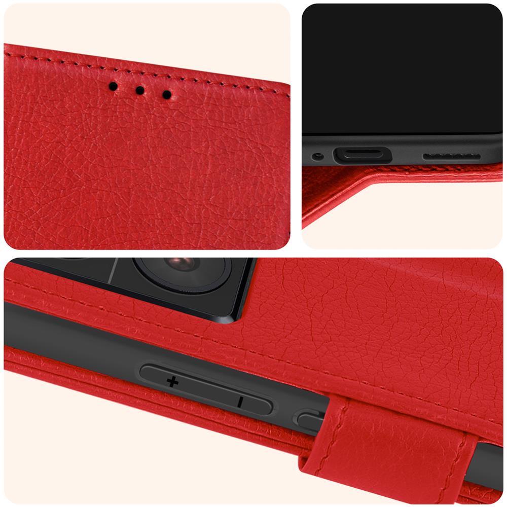 Custodia Per Xiaomi 13t E 13t Pro Copertina Portacarte Funzione Supporto Rossa - Foto 5