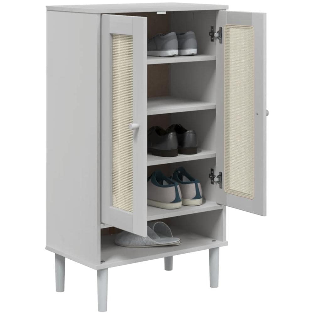 Scarpiera Senja Aspetto Rattan Bianco 59,5x35x107 Cm Massello - Foto 3