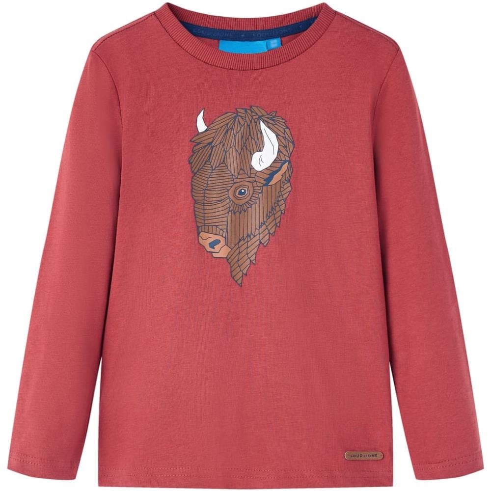 Maglietta Per Bambini Maniche Lunghe Stampa Bovino Rosso Bruciato 116 - Foto 1