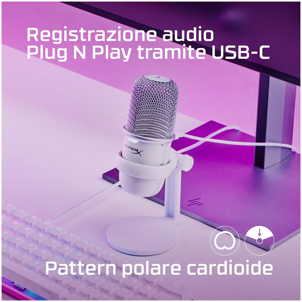 HyperX SoloCast - USB Microphone (White) Bianco Microfono per console di gioco - Foto 13