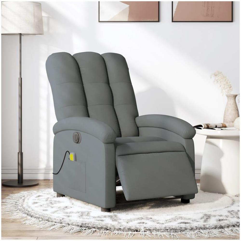 Poltrona Reclinabile Massaggio Elettrica Grigio Scuro Tessuto - Foto 2