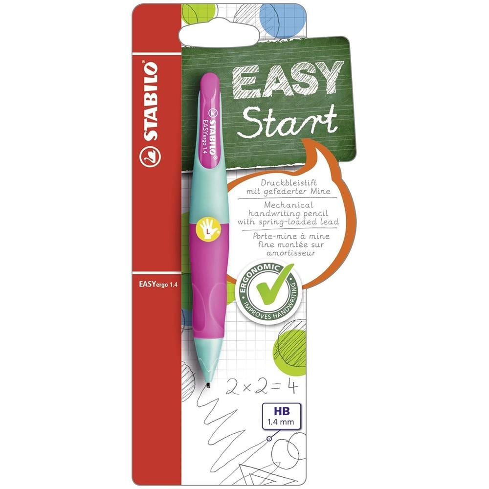 EASYergo 1.4 - Matita a scatto Ergonomica - Turchese /Rosa per Mancini - con 3 mine 1.4 mm gradazione HB - Foto 1