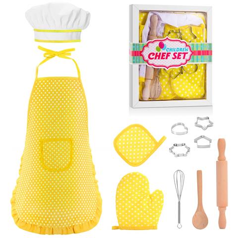 Image of Giocattoli Per Bambini Da 2 A 8 Anni, Grembiule E Cappello Da Chef Per Bambini, Grembiule Per Bambine, Finta Di Giocare, Set Da Cucina Per Bambini, Costume Da Chef Per Bambini, Grembiule Per Regali Di Natale Per Ragazze, Calze Imbottite Per Bambini.