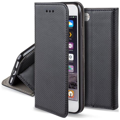 Moozy Cover Per Iphone 6s, Iphone 6, Nero - Custodia A Libro Flip Smart Magnetica Con Appoggio E Porta Carte