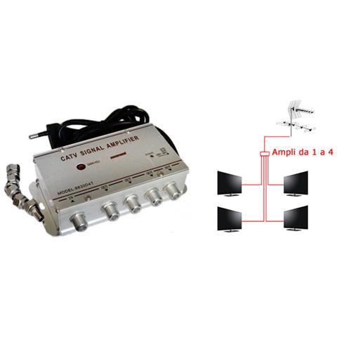 Trade Shop Amplificatore Segnale Tv Sdoppiatore Antenna 4 Uscite Digitale Terrestre