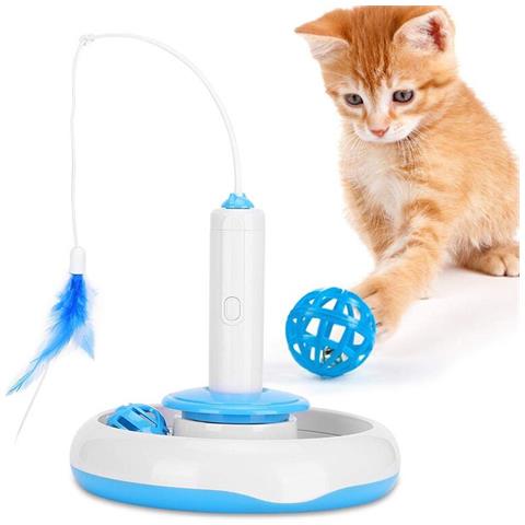 HTN 2 In 1 Gatto Giocattolo Elettrico Gatto Torre Bastone Tracce Automatico Rotante Gattino Giocattoli Palla Piuma Giradischi Cani Da Compagnia Gattino Divertente Bastone | giocattoli Per Gatti